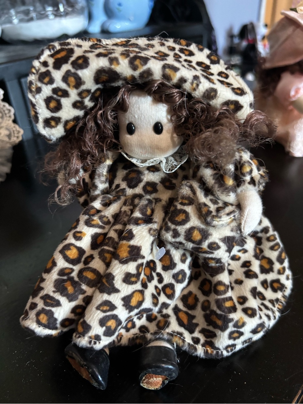 Leopard Print Doll with Matching Hat and Purse - Beige/Brown